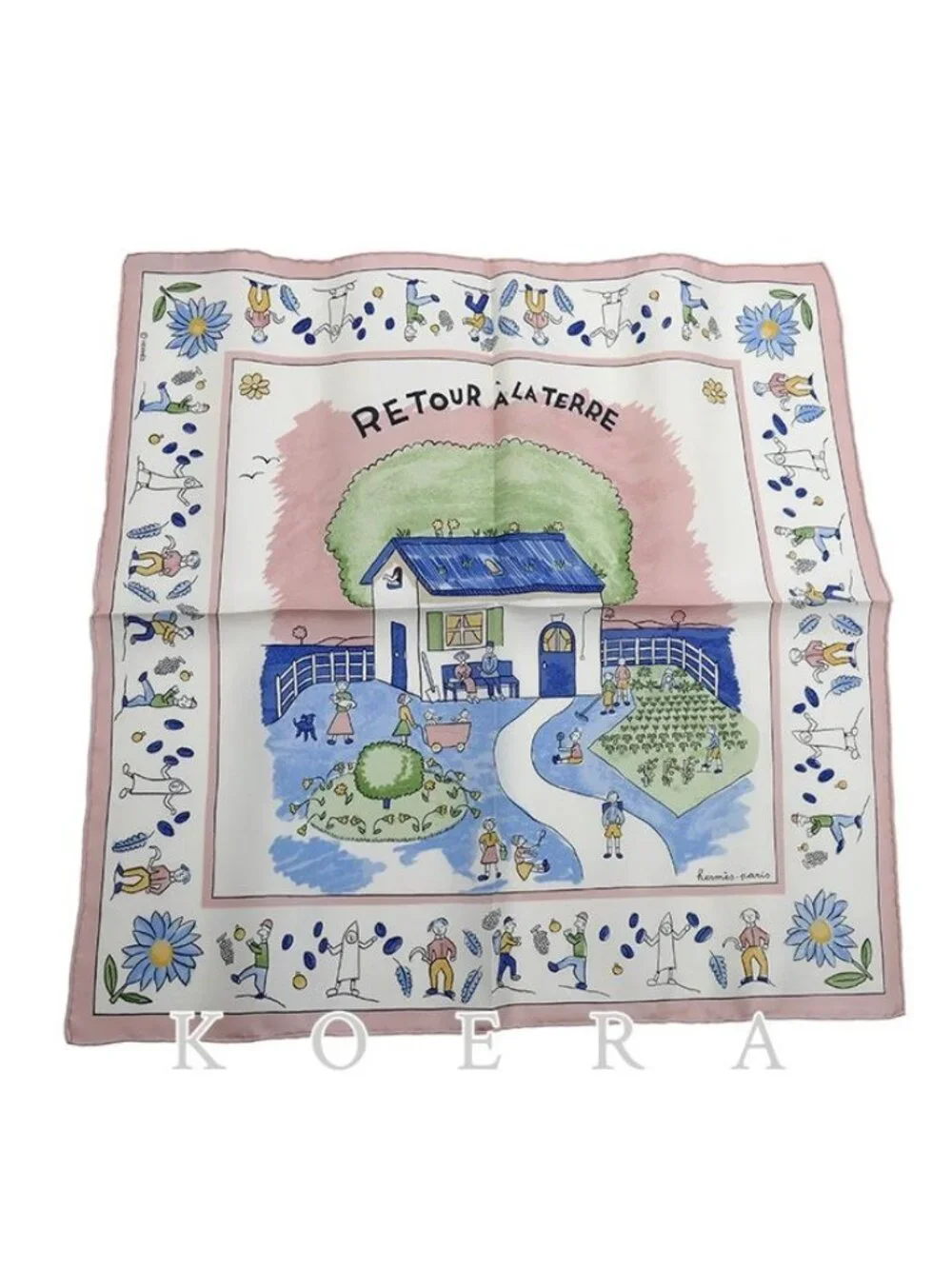 Hermes Carre 45 RE Tour a la Terre Scarf Multicolor Go Vintage